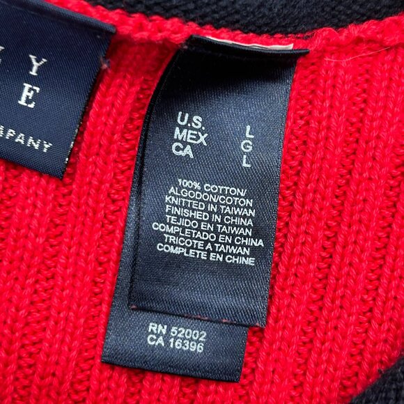 Crazy Horse by Liz Claiborne Red Knit Flag Sweater Top Drawstring Hem Size L - Picture 5 of 8